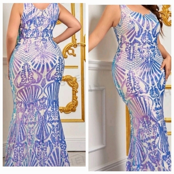Party Baroque Sequined Sleeveless Mermaid Special Event Maxi Dress - Picture 1 of 14